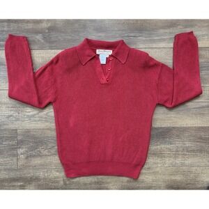 Norm Thompson Petite Small Red Linen Cotton Preppy Collared Sweater Shoulder Pad